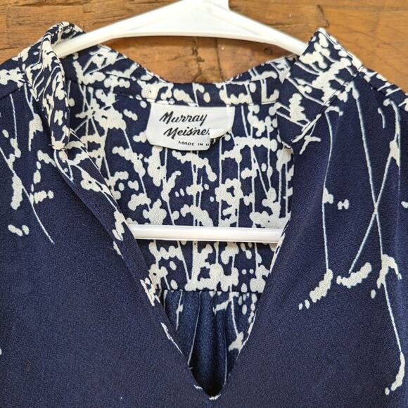 Vintage 70s Artsy Murray Meisner Dress Women's Size Small Navy Floral Ombre - Picture 3 of 7